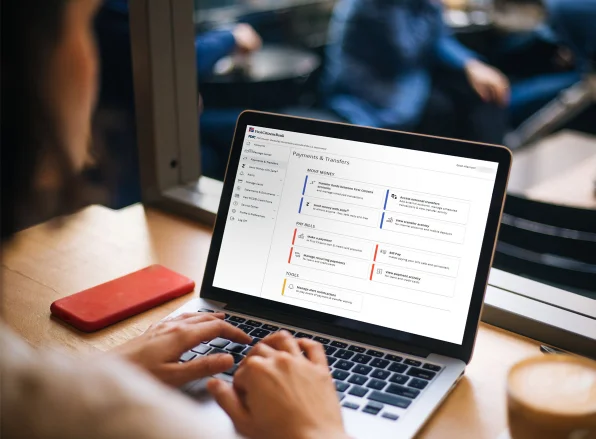 Laptop showing the First Citizens Digital Banking Payments and Transfers tab