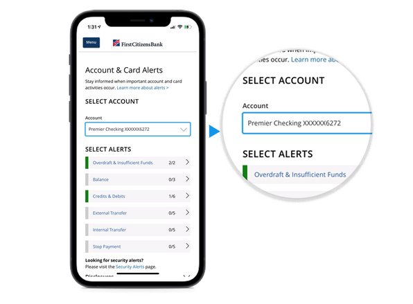 mobile phone screen showing a selected account