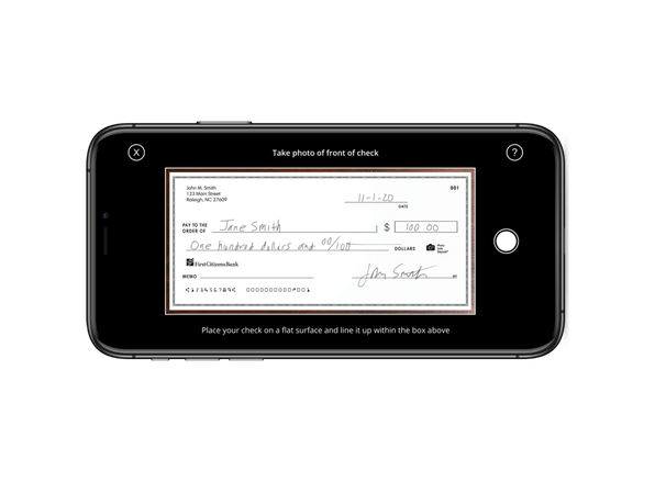 Mobile screen showing a digital image of a deposited check