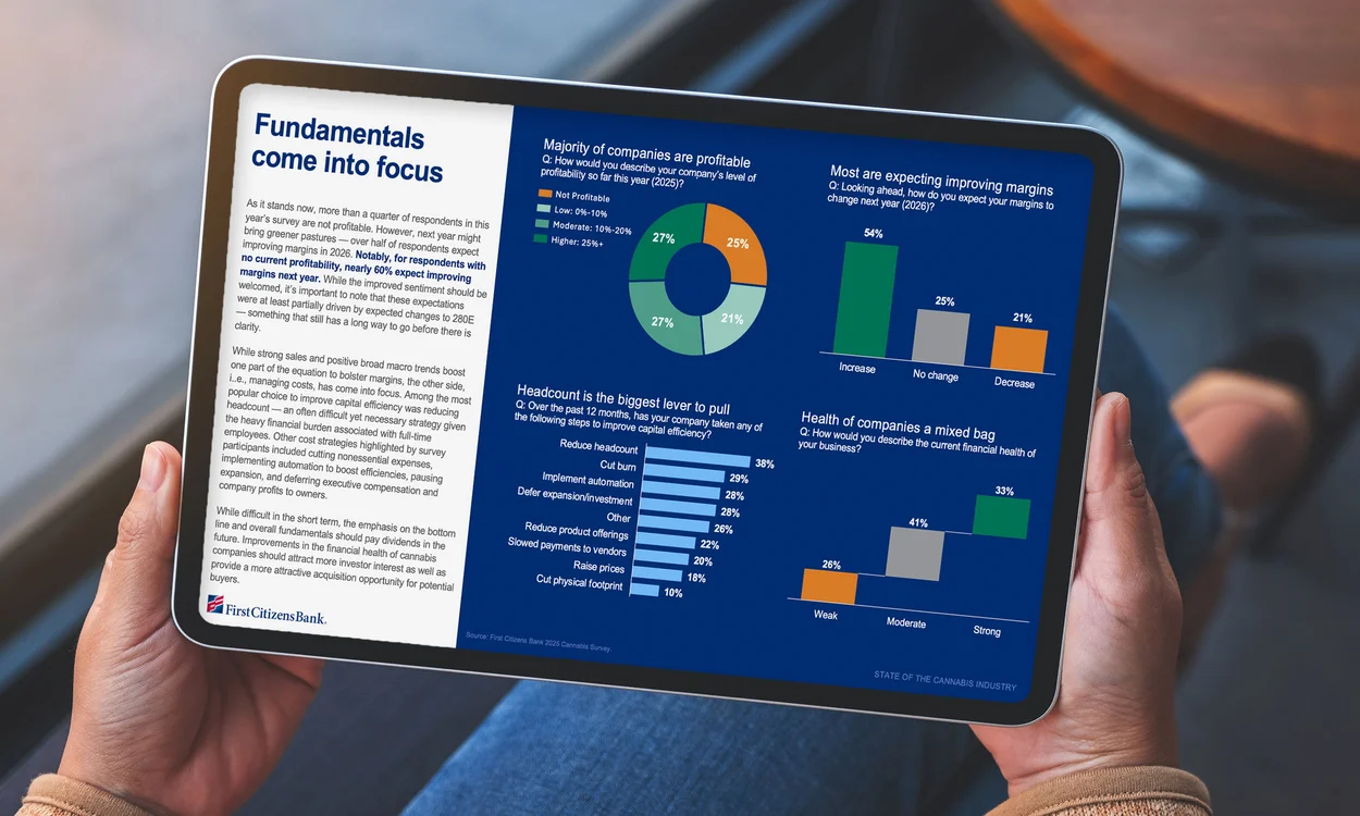 Image depicting a user viewing the 2026 State of the Cannabis Industry report