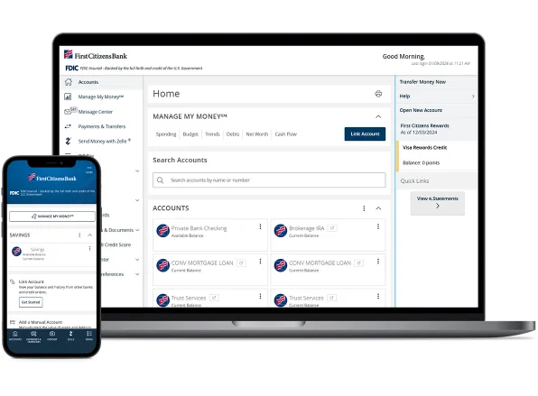 Image depicting the Digital Banking dashboard on desktop and mobile devices