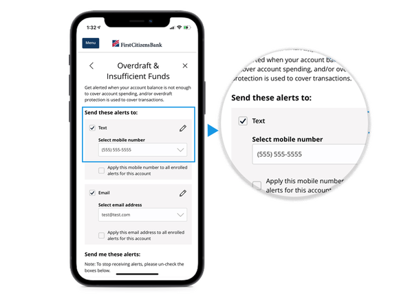 mobile phone screen showing customization options for alert notifications