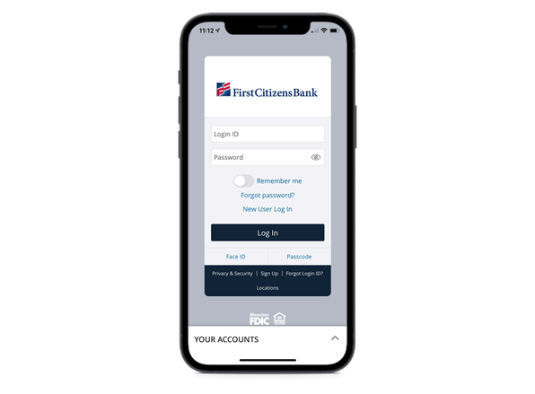 Mobile screen showing main digital banking login page