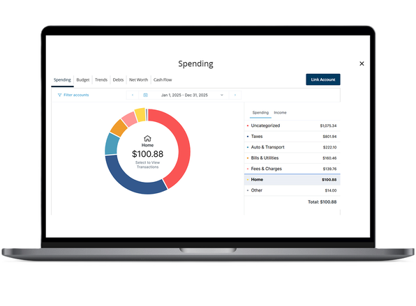 An image depicting the spending analysis screen on a desktop