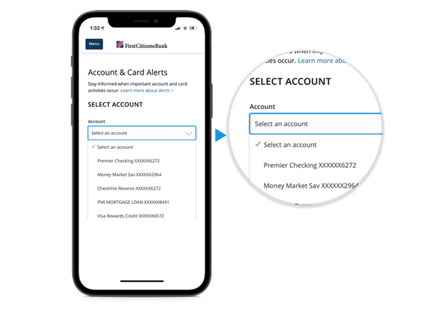 mobile phone screen showing where to select an account