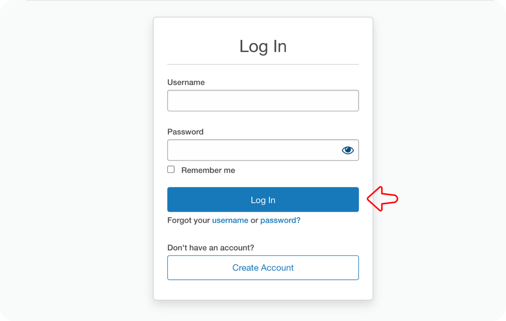 Graphical user interface showing a Log In form. There's an arrow pointing to the Log In button.