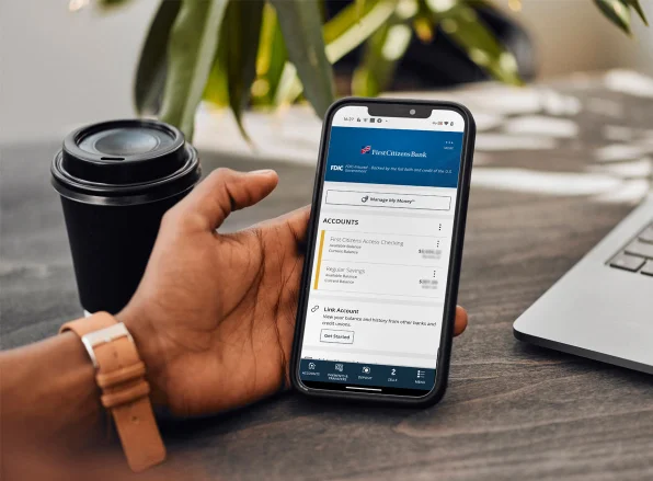 First Citizens Digital Banking account management via mobile banking app on smartphone screen