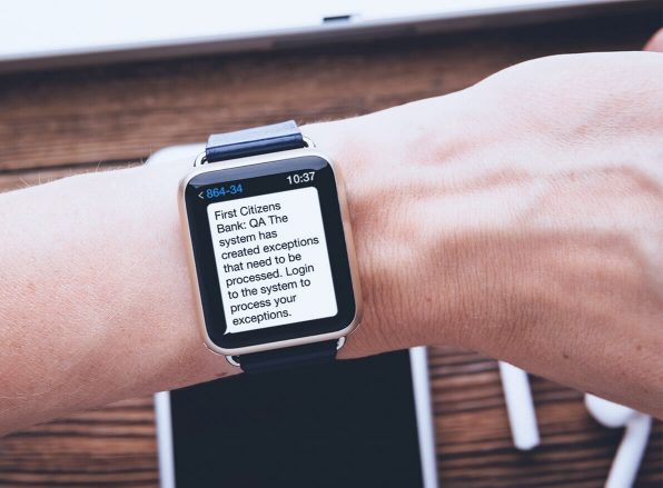 Smartwatch showing First Citizens banking alert