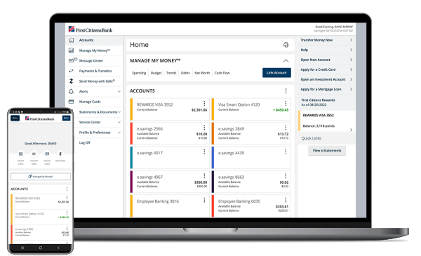 Digital Banking dashboard on laptop and mobile phone