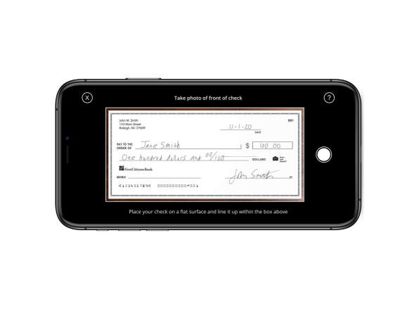 Mobile screen showing a digital image of a deposited check