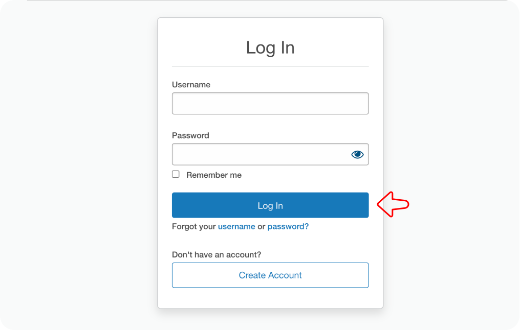 Graphical user interface showing a Log In form. There's an arrow pointing to the Log In button.